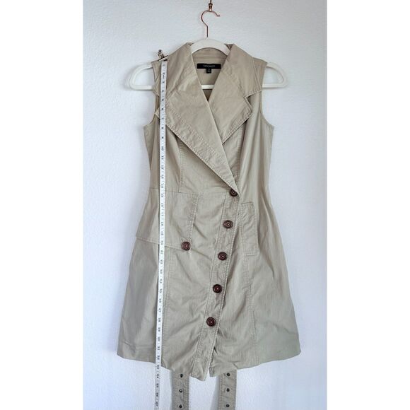 EUC Toccin NY Sleeveless Belted Wrap Trench Mini Dress in Khaki Tan Size 0 - Picture 12 of 15
